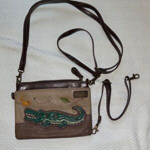 Chala Tan and Brown Crossbody Bag with Alligator Design